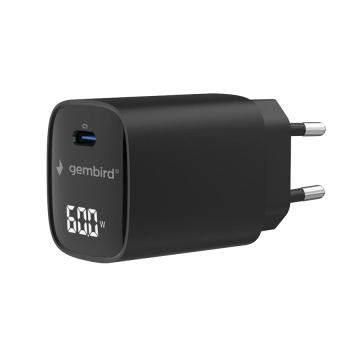 USB punjač Type-C fast charger, 60W USB LCD, black, GEMBIRD, TA-UC-1C-PD60LCD-01-BK
