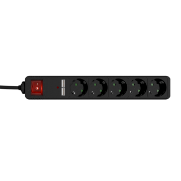 Razvodnik nap.GEMBIRD SPG5-U2-5-02, crni, Prekidač, 5 uticnica, 1,5 M, prenaponska zaštita 2x USB port