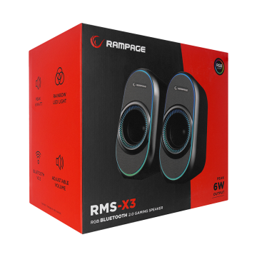 Zvučnici 2.0 gaming RAMPAGE RMS-X3 2.0 6W Bluetooth Enabled Black Multimedia RGB Lighted Gaming USB Speaker, 39543