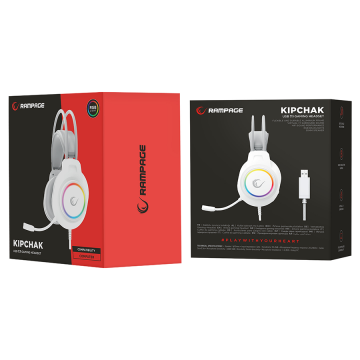 Slušalice sa mikrofonom gaming RAMPAGE RM-K55 Kipchak White RGB Led 7.1 Gaming Headset with Microphone, 42658