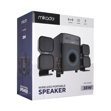 Zvučnici 2.1 gaming Mikado MD-360BT 2 1 38W BT/AUX/USB/FM/LED Display Multimedia Speaker, 36904