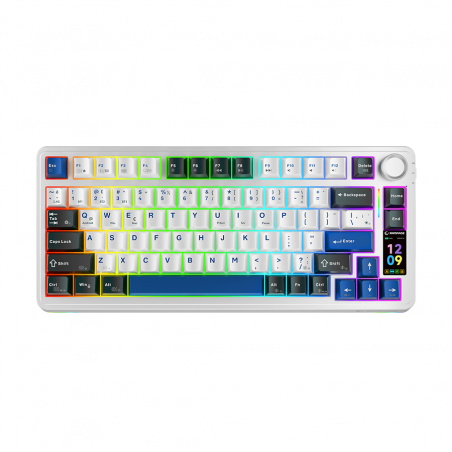 Tastatura gaming RAMPAGE QUELL PRO screen White Hot Swap 2.4g Bt Wireless RGB Gasket Oil Switch English Layout PBT KeyCaps Mecha