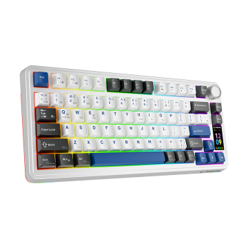 Tastatura gaming RAMPAGE QUELL PRO screen White Hot Swap 2.4g Bt Wireless RGB Gasket Oil Switch English Layout PBT KeyCaps Mecha