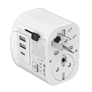 Univerzalni strujni adapter za sve zemlje + USB + Type-C punjač GEMBIRD, 20 W, white, TPA-EU2A1C15-01-W