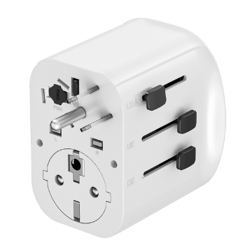 Univerzalni strujni adapter za sve zemlje + USB + Type-C punjač GEMBIRD, 20 W, white, TPA-EU2A1C15-01-W