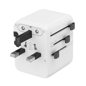 Univerzalni strujni adapter za sve zemlje + USB + Type-C punjač GEMBIRD, 20 W, white, TPA-1A2C20-01-W