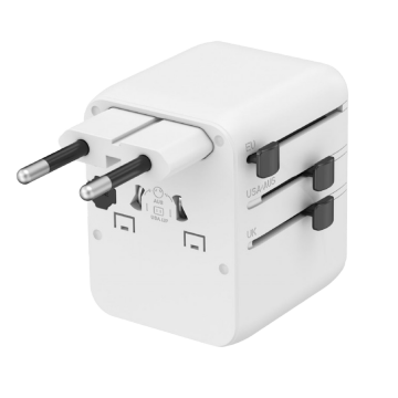 Univerzalni strujni adapter za sve zemlje + USB + Type-C punjač GEMBIRD, 20 W, white, TPA-1A2C20-01-W