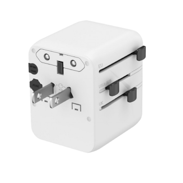 Univerzalni strujni adapter za sve zemlje + USB + Type-C punjač GEMBIRD, 20 W, white, TPA-1A2C20-01-W