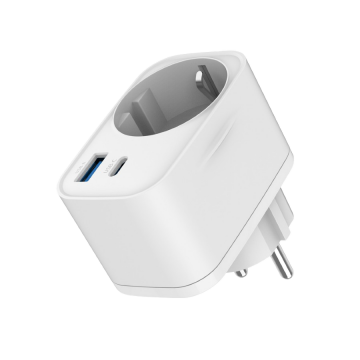 USB punjač Type-C + USB-A + shuko, 3A, white GEMBIRD, TA-ACPDQC20-01-W