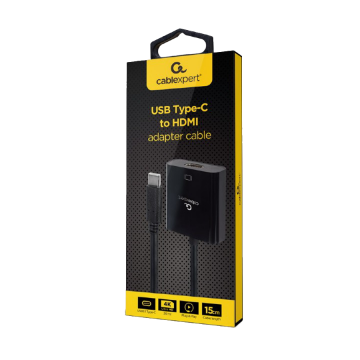 USB adapter Type-C to HDMI adapter 4K@30Hz, 15 cm, black, GEMBIRD, A-CM-HDMIF-03