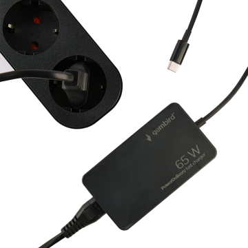 AC ADAPTER univerzalni za notebok GEMBIRD 65W PowerDelivery GaN USB, Type-C fast charger, black, NPA-AC-PDQC65-01