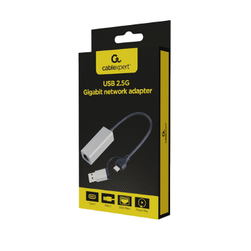 USB-A + Type-C to Ethernet LAN 2.5Gb GEMBIRD USB 3.1 + type-C Gigabit network adapter, space grey, A-USB3AC-LAN2G-01