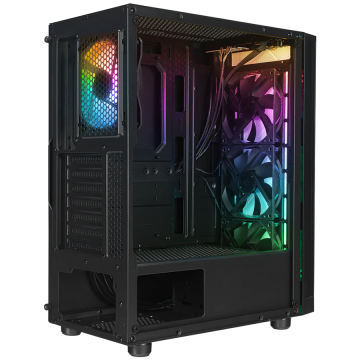 Kućište gaming RAMPAGE AZZA V1 Tempered Glass Black 3*12CM Black 1* 12CM ARGB Fan ATX Mid-T Gaming Player Case