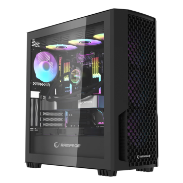 Kućište gaming RAMPAGE SHELOB Mesh, Tempered Glass, 4*ARGB Infinity Fan, Hub, E-ATX, Mid-T, 39991