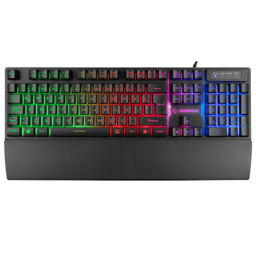 Tastatura gaming RAMPAGE KB-RX77 RUNNER Black USB Rainbow Illuminated US/ENGLISH LAYOUT Wrist Support, 39909