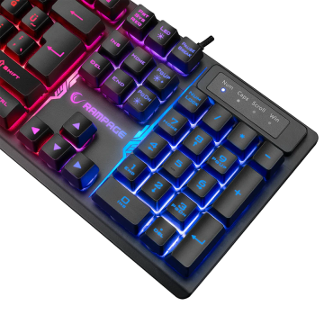 Tastatura gaming RAMPAGE KB-RX77 RUNNER Black USB Rainbow Illuminated US/ENGLISH LAYOUT Wrist Support, 39909