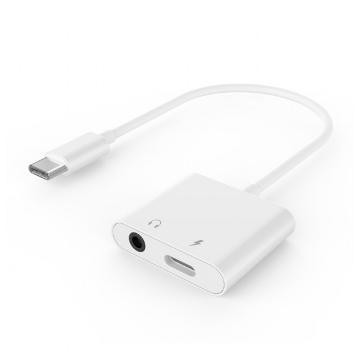 Audio adapter GEMBIRD A-CM-3.5FP-01, USB type-C plug to stereo 3.5 mm + Type-C power, white