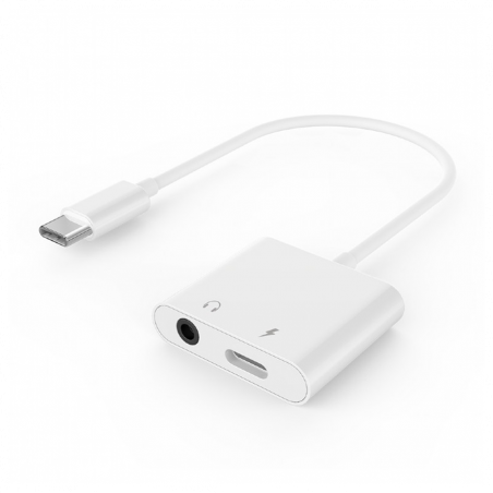 Audio adapter GEMBIRD A-CM-3.5FP-01, USB type-C plug to stereo 3.5 mm + Type-C power, white