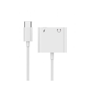 Audio adapter GEMBIRD A-CM-3.5FP-01, USB type-C plug to stereo 3.5 mm + Type-C power, white