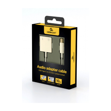 Audio adapter GEMBIRD A-CM-3.5FP-01, USB type-C plug to stereo 3.5 mm + Type-C power, white