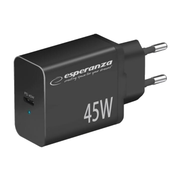 USB punjač Type-C ESPERANZA QUICK POWER CHARGER 45W USB-C PD 45W BLACK, EZC108K