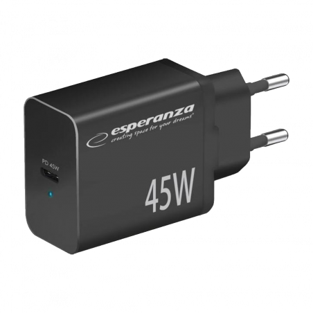 USB punjač Type-C ESPERANZA QUICK POWER CHARGER 45W USB-C PD 45W BLACK, EZC108K