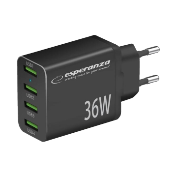USB punjač 4xUSB-A, ESPERANZA QUICK POWER CHARGER 36W 4x USB-A QC 3.0 18W, EZC107K