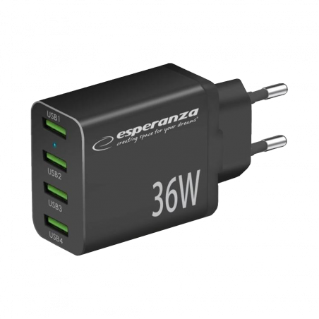 USB punjač 4xUSB-A, ESPERANZA QUICK POWER CHARGER 36W 4x USB-A QC 3.0 18W, EZC107K