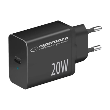 USB punjač Type-C fast charger, ESPERANZA QUICK POWER CHARGER 20W USB-C PD, BLACK, EZC104K