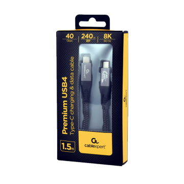 USB USB4 Gen 3×2 kabl 240W, 40 Gbps Type-C to Type-C Power Delivery (PD) charging & data cable, 1.5 m GEMBIRD CCBP-USB4-CMCM240-