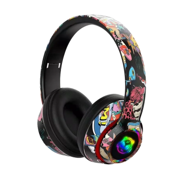 Slušalice bluetooth L750 HiFi RGB stickerbomb design, black