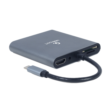 Docking station USB adapter Type-C 6-in-1 multi-port adapter (Hub3.1 + HDMI + VGA + PD + card reader + stereo audio), space grey