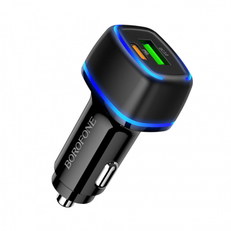 Auto Punjač BOROFONE BZ14A Mercury dual port PD20W+QC3.0 USB + Type-C ambient light car black