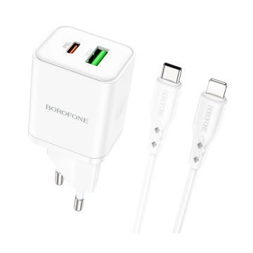USB punjač sa kablom 1m Type-C to iPhone/lightning BOROFONE BN7 PD20W+QC3.0 set white
