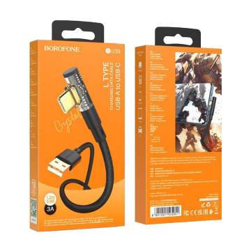 USB kabal BOROFONE BU39 Rio Transparent Discovery Edition charging data cable Type-C black 1,2m, 2,4 A