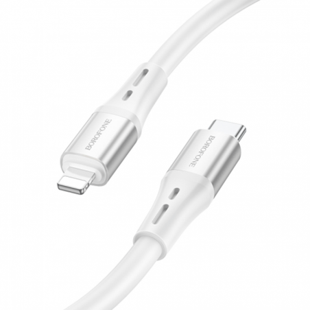 USB kabal BOROFONE BX88 Solid PD silicone charging data cable 1m, 20W for iPhone/lightning white