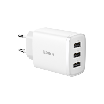 BASEUS COMPACT WALL CHARGER – 3XUSB – 17W (CCXJ020102) WHITE