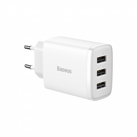 BASEUS COMPACT WALL CHARGER – 3XUSB – 17W (CCXJ020102) WHITE