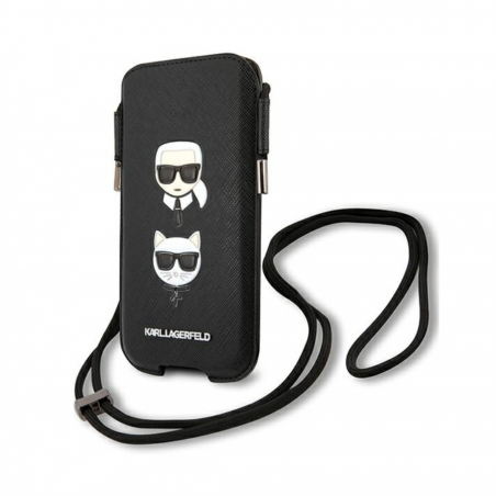 ORIGINAL KARL LAGERFELD TORBICA SAFFIANO IKONIK KARL&CHOUPETTE HEAD KLHCP12MOPHKCK 6,1 INČA CRNA