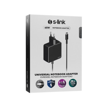 AC ADAPTER punjač za notebok Type-C S-link SL-NBC65 65W 5V3A, 9V3A, 12V3A 15V3A, 20V3,25A, 40559