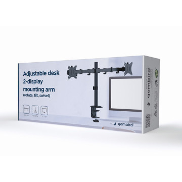 NOSAČ ZA DVA MONITORA GEMBIRD MA-D2-01, montaža na stol, (rotate, tilt, swivel), 17”-32”, up to 9 kg