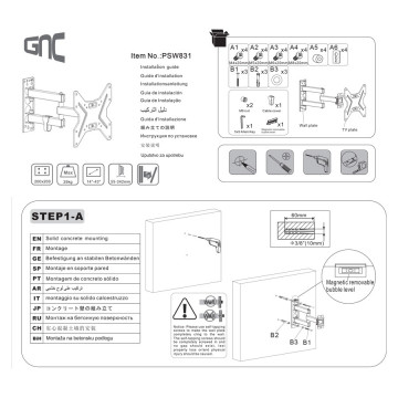 Zidni nosač GNC PSW831, 14-43″, 25kg, VESA 200×200, nagib