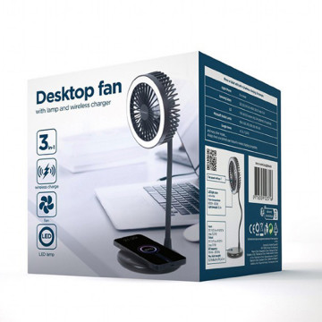 Desktop ventilator sa LED svjetlom + wireless charger GEMBIRD TA-WPC10-LEDFAN-01