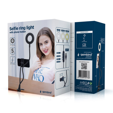 LED Ring GEMBIRD, Selfie ring light with phone holder, LED-RING4-PH-01