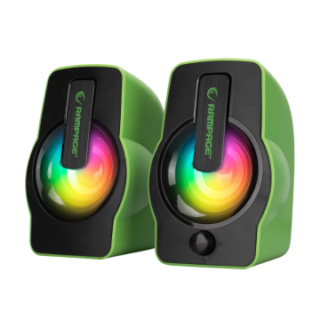 Zvučnici 2.0 gaming RAMPAGE RMS-G7 FALSETTO 2.0 6W RGB LED, green, 3,5mm + USB napajanje, 30259