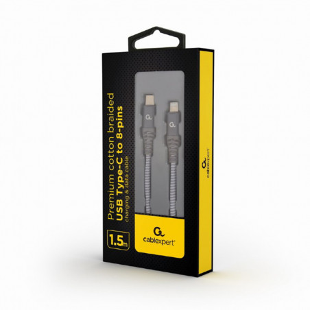 USB 2.0 kabl Premium cotton braided Type-C to 8-pins lightning iPhone charging & data cable, 1.5 m CC-USB2B-CM8PM-1.5M