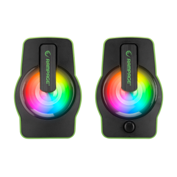 Zvučnici 2.0 gaming RAMPAGE RMS-G7 FALSETTO 2.0 6W RGB LED, green, 3,5mm + USB napajanje, 30259