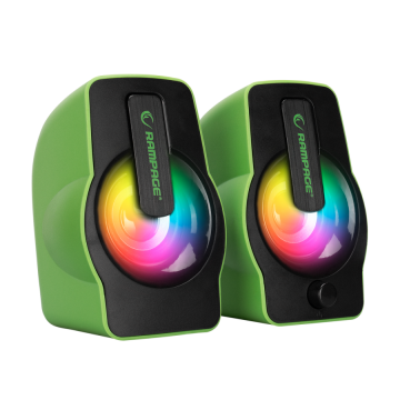 Zvučnici 2.0 gaming RAMPAGE RMS-G7 FALSETTO 2.0 6W RGB LED, green, 3,5mm + USB napajanje, 30259
