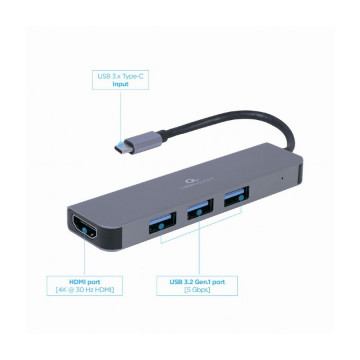 Docking station USB adapter Type-C to HDMI + USB HUB 3.2 GEMBIRD A-CM-COMBO2-01