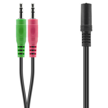 Audio adapter jack Speedlink, male 2×3,5mm 3-pin to female 3,5mm 4-pin, black audio adapter za slušalice SL-170305-BK